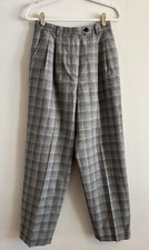 Vintage Rafaella Worsted Wool Pants 10 Gray Beige Plaid Lined Pleated Dress Pant