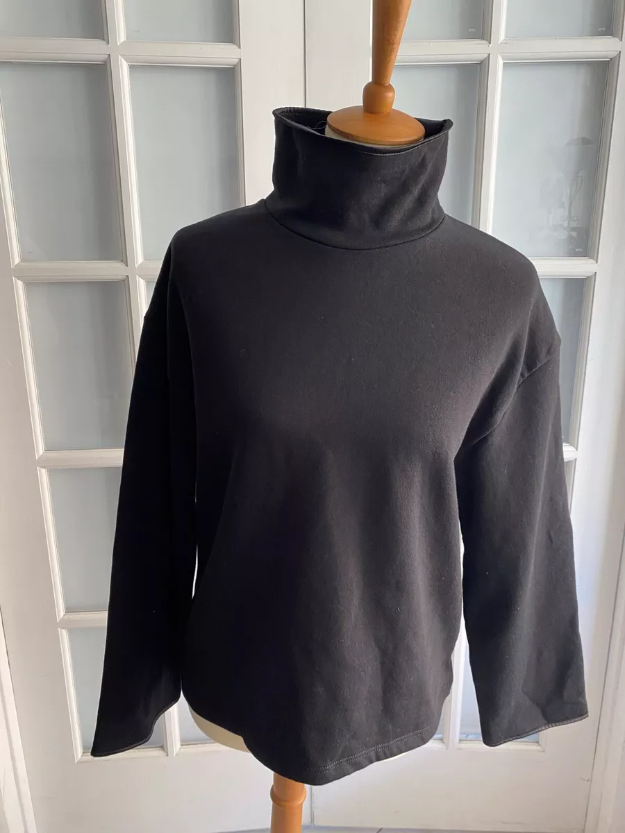 ZARA Black COMBO SWEATSHIRT High Collar ZIP Long Sleeve Size S O3852 NEW