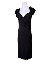 Signature by Sangria Black Surplice Ruffled Sleeves Wrap Dress sz MEDIUM NWT