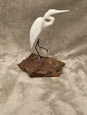 John Perry Vintage Sculpture Seabird Heron Crane on Burl Wood