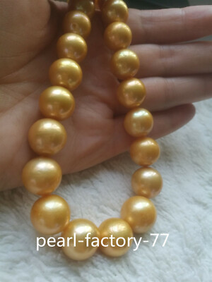 20" HUGE AAAA 14mm real natural south sea gold round pearl necklace 14k ...