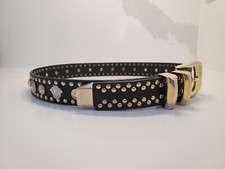 Gianni Versace Leather Belt Studs Medusa Gold  Size 70/28 Black 90's Vintage 