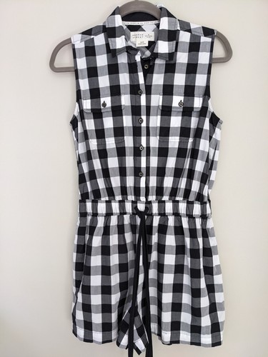 Kate Spade Broome Street Romper Black White Gingham Plaid Sleeveless Medium