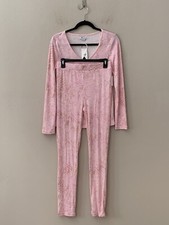 Splendid Women's Sz S Ribbed Long Sleeves V-Neck Top  Pants Pajama Set Splatter