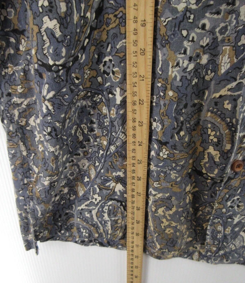 J Peterman Company Shirt Men Large Blue Linen Paisley Camp Loop Collar Button Up - Image 4 of 4