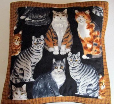 Landhaus Kissen Hülle liebevolle Handarbeit Katzen ca.40x40 cm - Bild 1 von 4