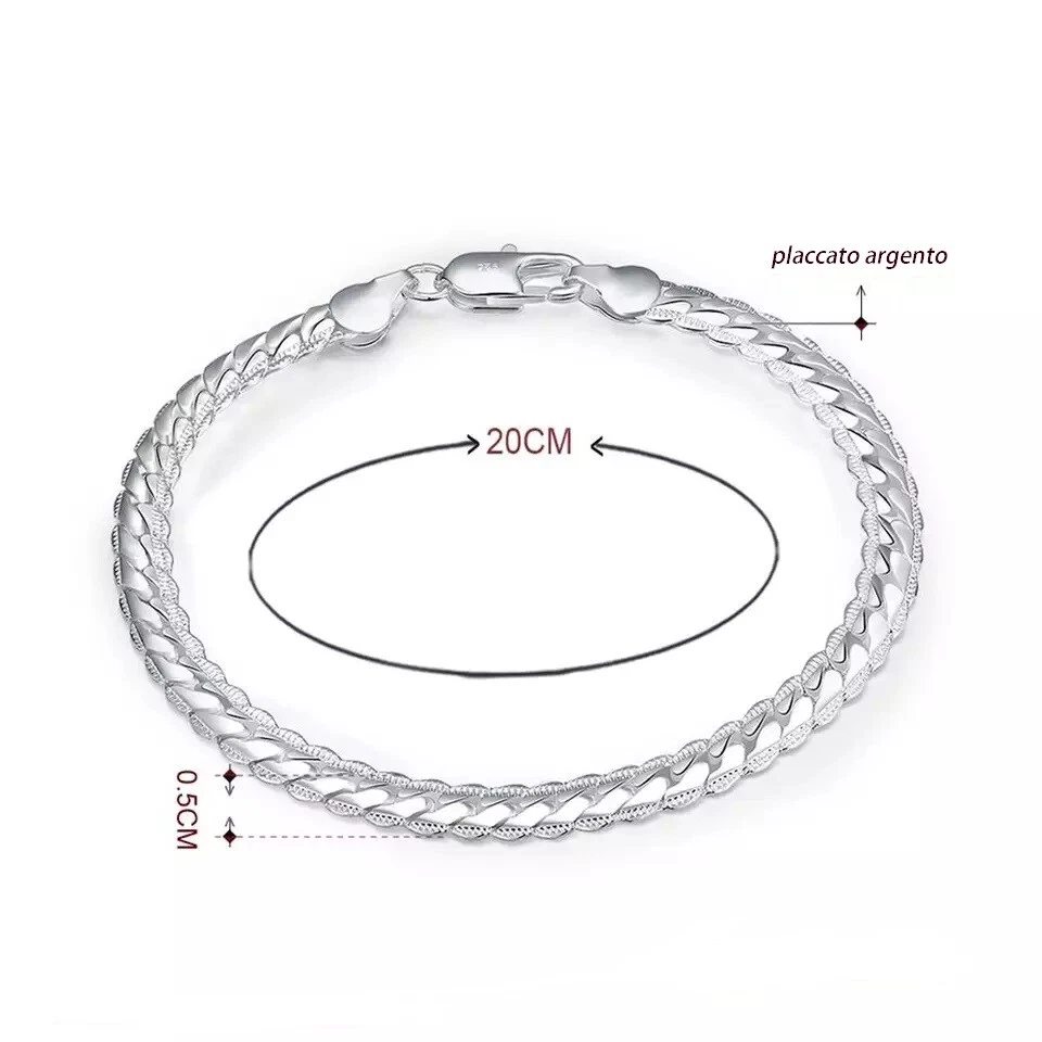 Bracciale Braccialetto Uomo/Donna in metallo placcato argento 925 - Idea regalo - Immagine 2 di 3