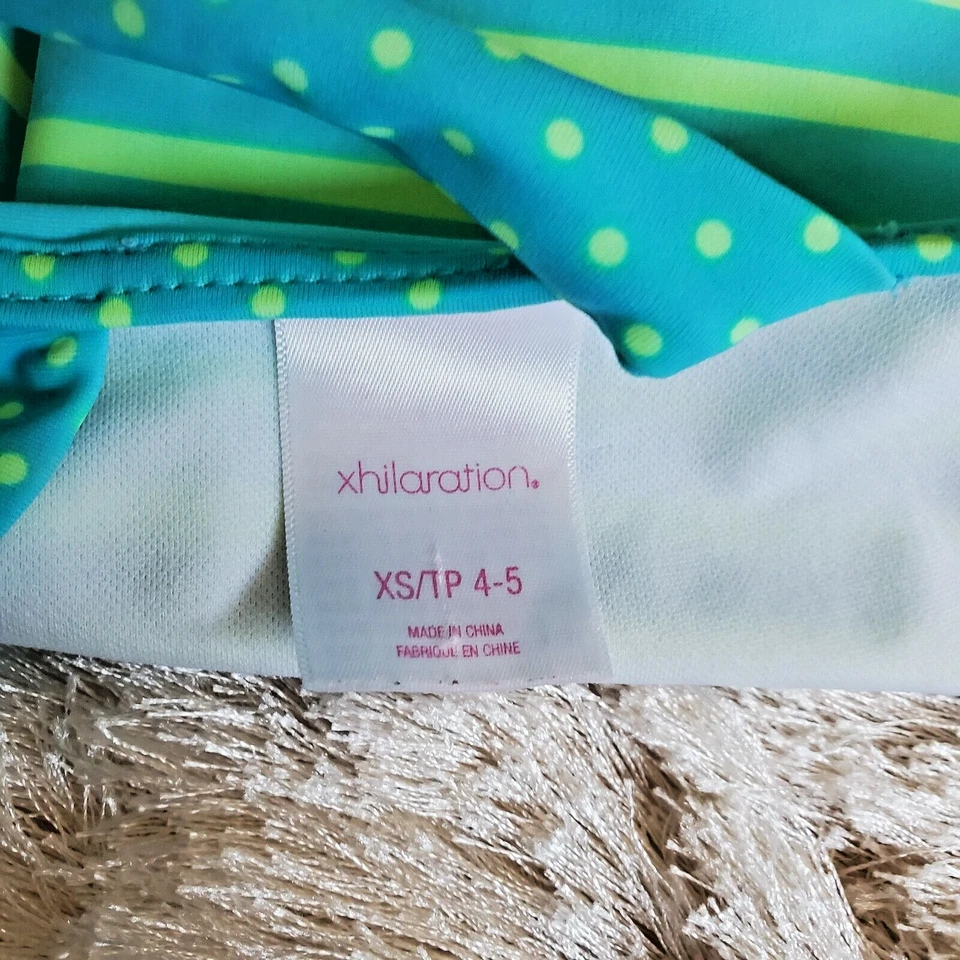 Traje de baño de verano a rayas turquesa verde neón Xhilaration para niña talla XS 4-5 Foto 4 de 4