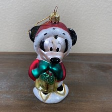 Vintage 2000 Disney Santa Minnie Mouse Glass Glitter Christmas Ornament