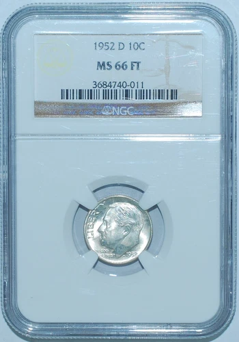1952 D NGC MS66FT Full Torch Roosevelt Silver Dime