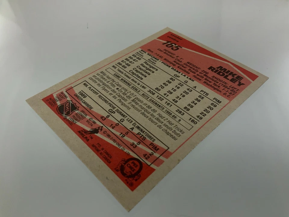 1989-90 Mike Ridley 165 OPC Washington Capitals O-Pee-Chee Hockey Card 145Z - Image 4 of 4