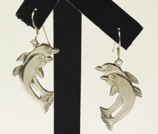 CHARMING STERLING SILVER DOLPHIN DANGLE EARRINGS