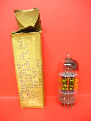 One New Raytheon 12AU7 Tube, 1957, Black Plates Top Getter, Tests Good