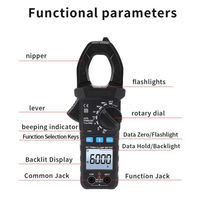 600A Clamp Meter Digital Multimeter True RMS Measures AC DC Voltage Current SET