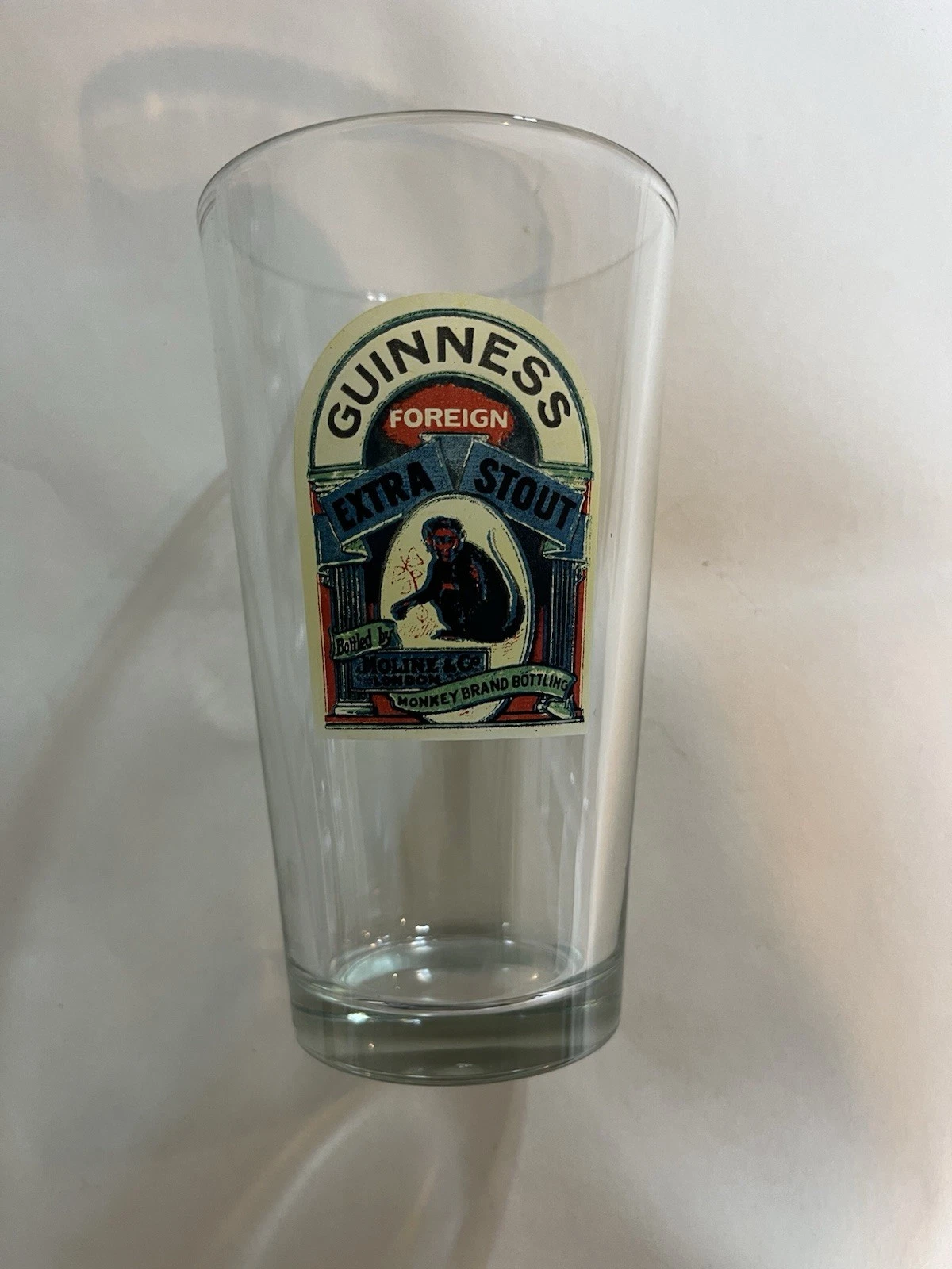 Guinness Foreign Extra Stout Monkey Brand Bottling Beer Ale Pint Glass Very Rare