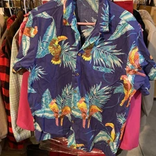 Barefoot in Paradise Shirt Mens Large Parrot Hawaiian Tropical Button Up USA