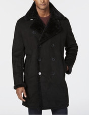 Guess Men Faux Shearling Coat Black Size S