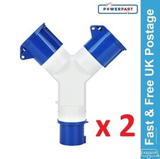 2x Powerpart 16A 2 Way Mains Site Splitter Adaptor Motorhome Camping - PO126