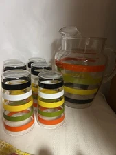 Fiesta Stripe Pitcher and 6 Tumblers