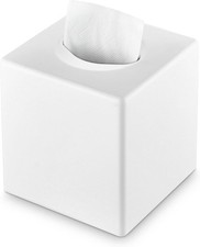 Tissue Box Cover, Square Facial Tissue Holder with Bottom, White