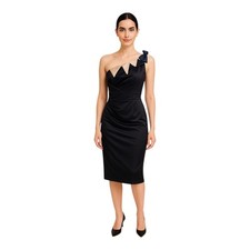 Eliza J Satin One shoulder black and tan Cocktail dress, size 2 Classy 