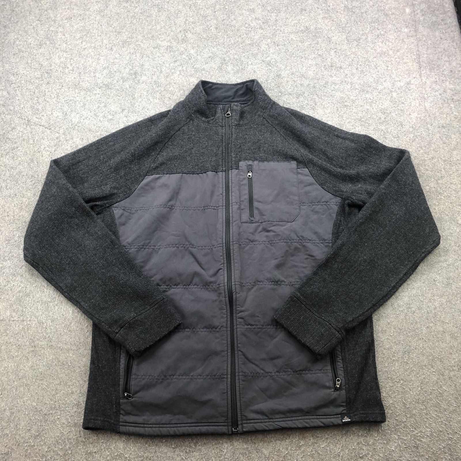 prAna Jacket Mens Large Gray Full Zip Quilted Fleece Lined Outdoor Performance