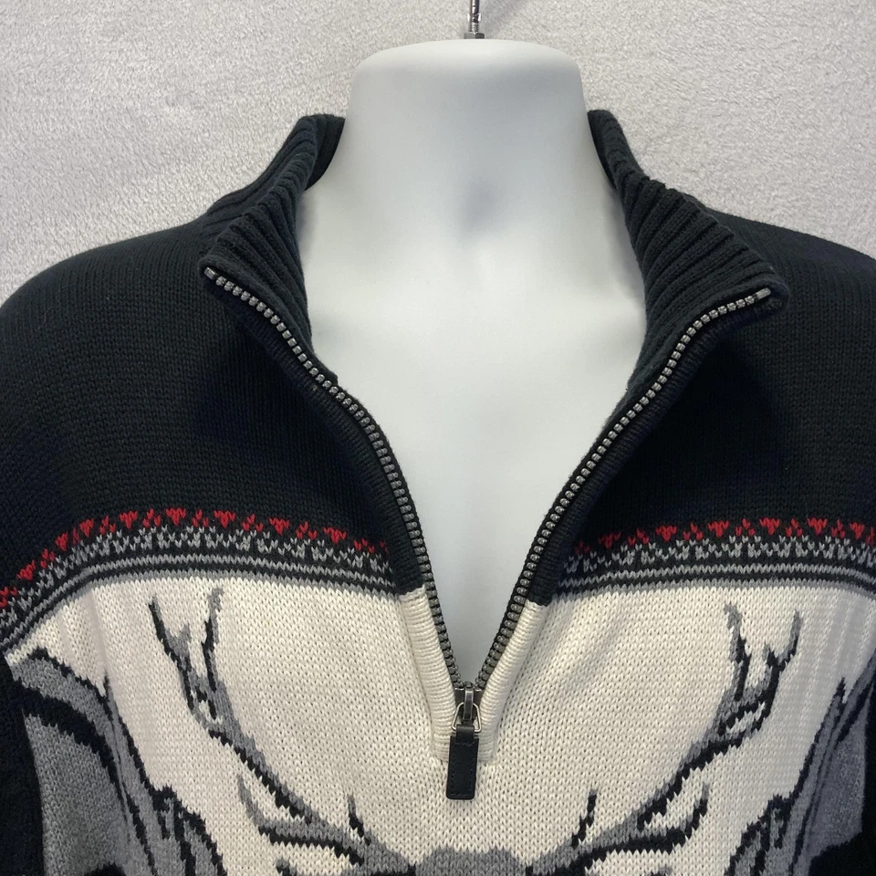 Chaps Deer Stag 1/4 Zip Sweater Mens 2XT 2XL Tall Black Cotton Knit Holiday - Image 4 of 4
