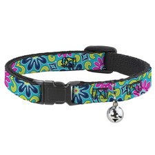 Cat Collar Breakaway with Bell Floral Burst Turquoise/Blues/Pinks/Yellow/Green N