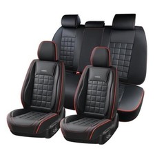 Car Seat Covers Full Set, Leather Seat Covers for Cars, FullSet Black RedLine