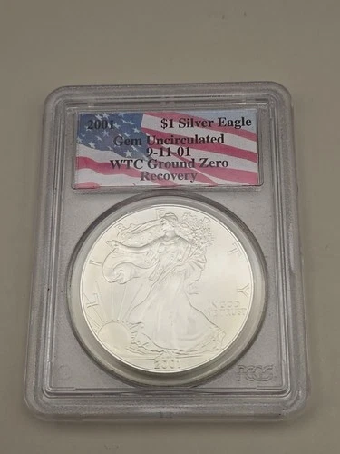 2001 $1 American Silver Eagle PCGS Gem Uncirculated WTC Ground Zero Recovery