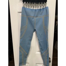 Fabletics Women s Med. Blue/Yellow Seamless Ribbed Contour High Waisted Leggings