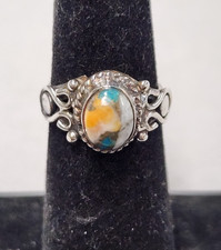 Spiny Oyster Copper Turquoise Ring sz 8 Sterling Silver