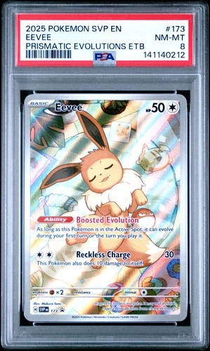 2025 POKEMON PRISMATIC EVOLUTIONS ELITE TRAINER BOX PROMO #173 EEVEE PSA 8