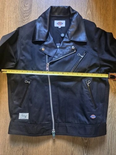 Schott Dickies Men's Black Motorcycle Jacket M Zip Point Collar Canvas image 5