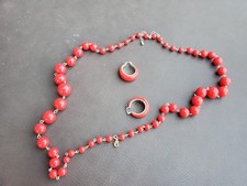 Red Beaded necklace with matching earrings
