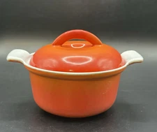 VTG Descoware Orange Red Casserole Cast Iron Enamel Dutch Oven Pot Belgium FE 12