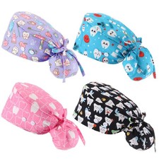 4 Pcs Nurse Caps for Women Nursing Working Caps with Button and Sweatband Adj...