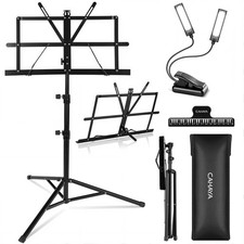 Dual-Use Reinforced Folding Sheet Music Stand with Stand Light  Desktop Book...