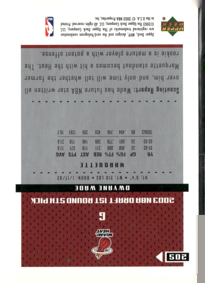 2003-04 Upper Deck MVP #205 Dwyane Wade