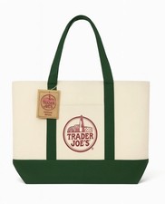 TRADER JOE'S LARGE CANVAS BAG HEAVY COTTON REUSABLE TOTE BAG LARGE GREEN NEW