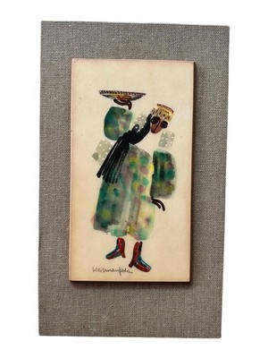 Pola Weizman Israeli Art Painting Signed Kibbutz Ma ayan Tzvi Folk Figure