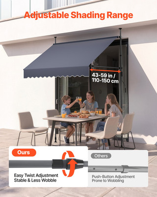 78'' Manual Retractable Awning Patio Sunshade Canopy Shelter Dark Gray