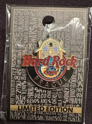 Hard Rock Cafe Prag Global 3 D Logo Guitar Pin New Czech Republic   Clock