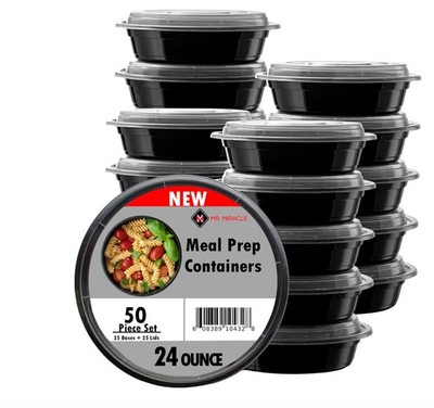 Round Meal Prep Containers With Lids 24 Oz Reusable Food Containers 25 Pack Micr
