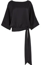 Trina Turk On The Rocks Black Boat Neck Tie Waist 3/4 Sleeve Top Blouse Size XS