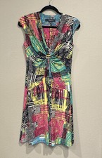 Nine West Dress Womens 8 colorful V Neck ruched Sleeveless Tribal Geometric M