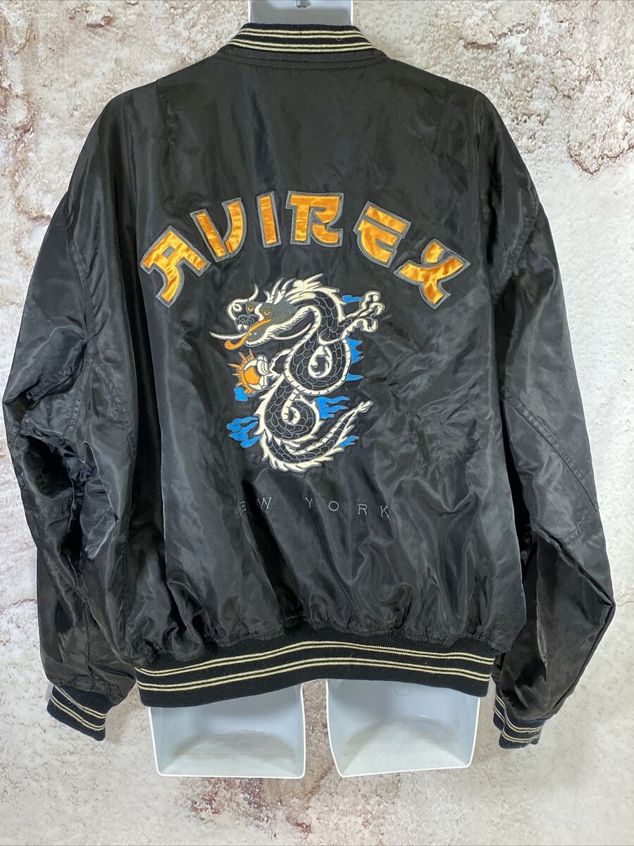 Rare VTG 90S Avirex Chinese Dragon New York Satin Bomber Rare VTG 90S Avirex Chinese Dragon New York Satin Bomber