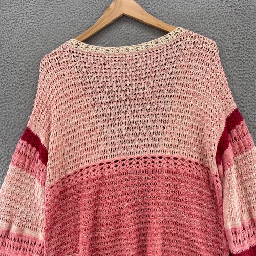 Sundance Sweater Large Pink Striped Loose Knit Crochet Cardigan Open Everyday - Bild 4 von 11