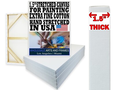 1-1/2'' Extra Fine Cotton Artist Stretched Canvas. Many Sizes Bulk Discounts.