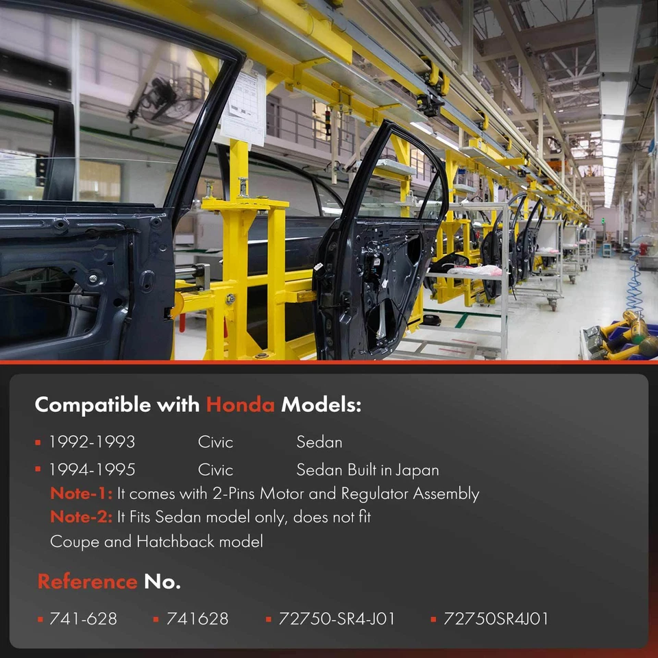 Regulador de janela de energia traseiro esquerdo LH com motor para Honda Civic 1992-1995 - Imagem 3 de 4